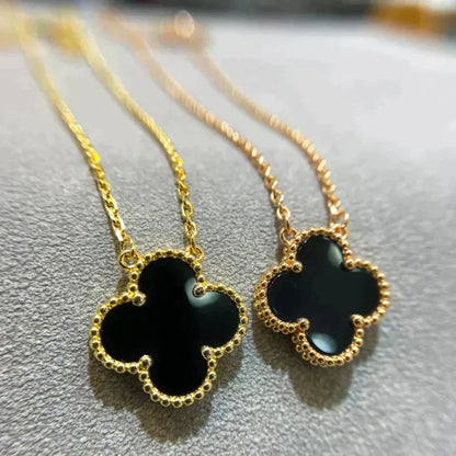 [Lucky Star]CLOVER 15MM BLACK ONYX SINGLE FLOWER NECKLACE