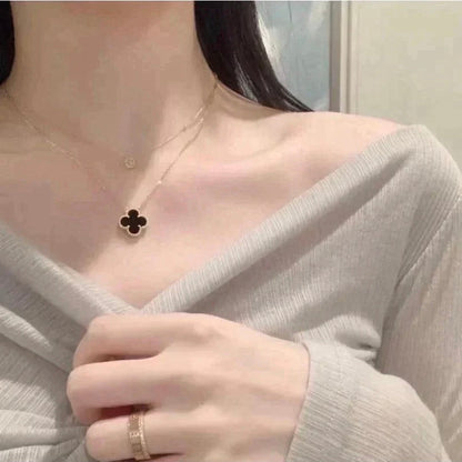 [Lucky Star]CLOVER 15MM BLACK ONYX SINGLE FLOWER NECKLACE