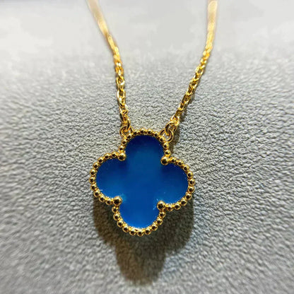 [Lucky Star]CLOVER 15MM BLUE AGATE NECKLACE