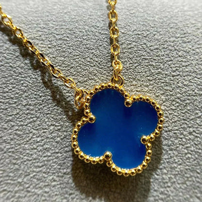 [Lucky Star]CLOVER 15MM BLUE AGATE NECKLACE