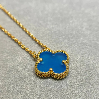 [Lucky Star]CLOVER 15MM BLUE AGATE NECKLACE