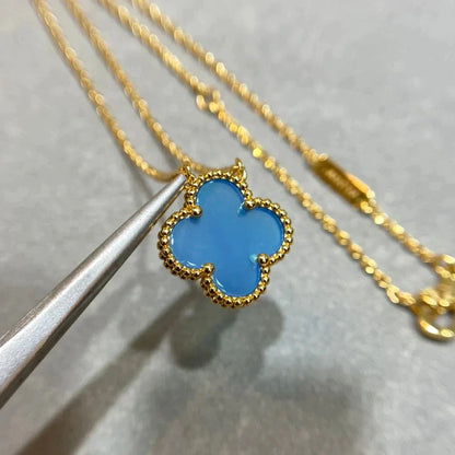 [Lucky Star]CLOVER 15MM BLUE AGATE NECKLACE