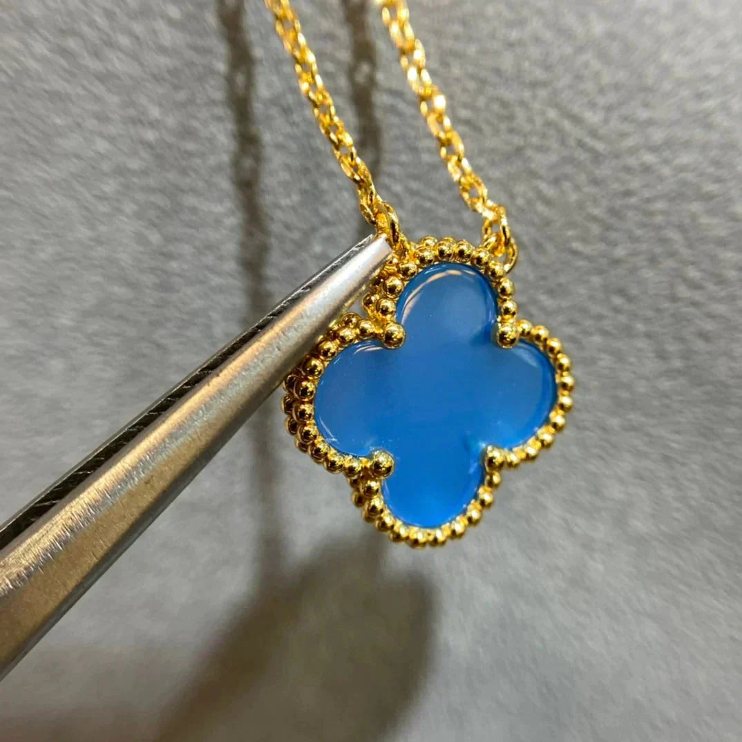 [Lucky Star]CLOVER 15MM BLUE AGATE NECKLACE