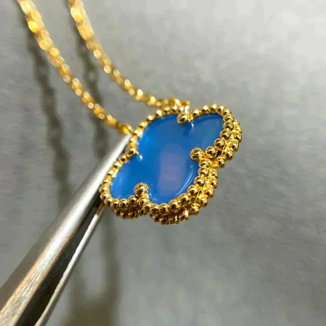[Lucky Star]CLOVER 15MM BLUE AGATE NECKLACE