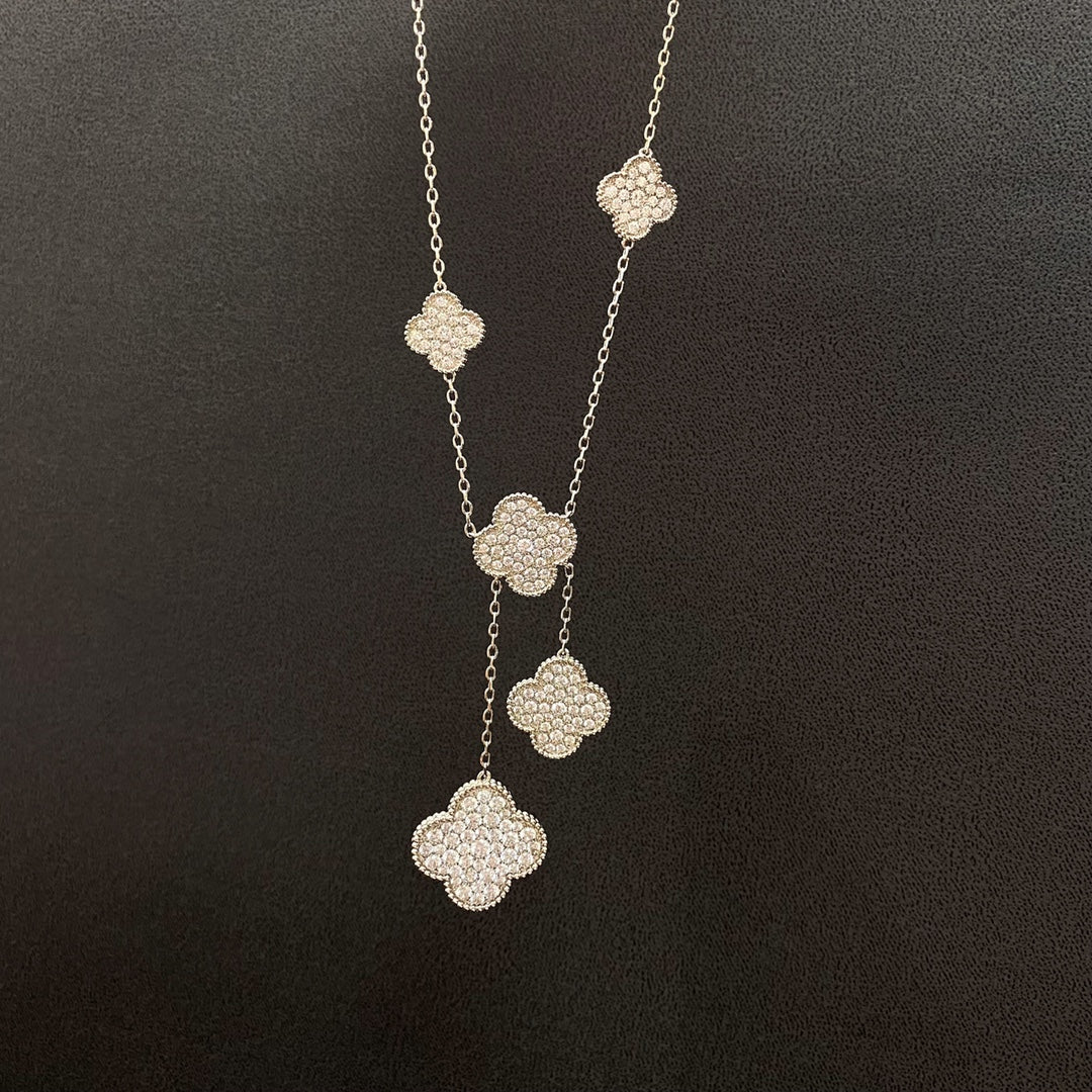 [Lucky Star]CLOVER 5 MOTIFS SILVER DIAMONDS NECKLACE