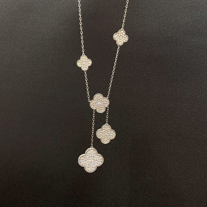 [Lucky Star]CLOVER 5 MOTIFS SILVER DIAMONDS NECKLACE