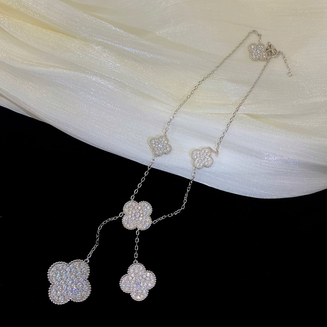 [Lucky Star]CLOVER 5 MOTIFS SILVER DIAMONDS NECKLACE