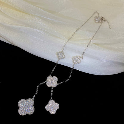 [Lucky Star]CLOVER 5 MOTIFS SILVER DIAMONDS NECKLACE