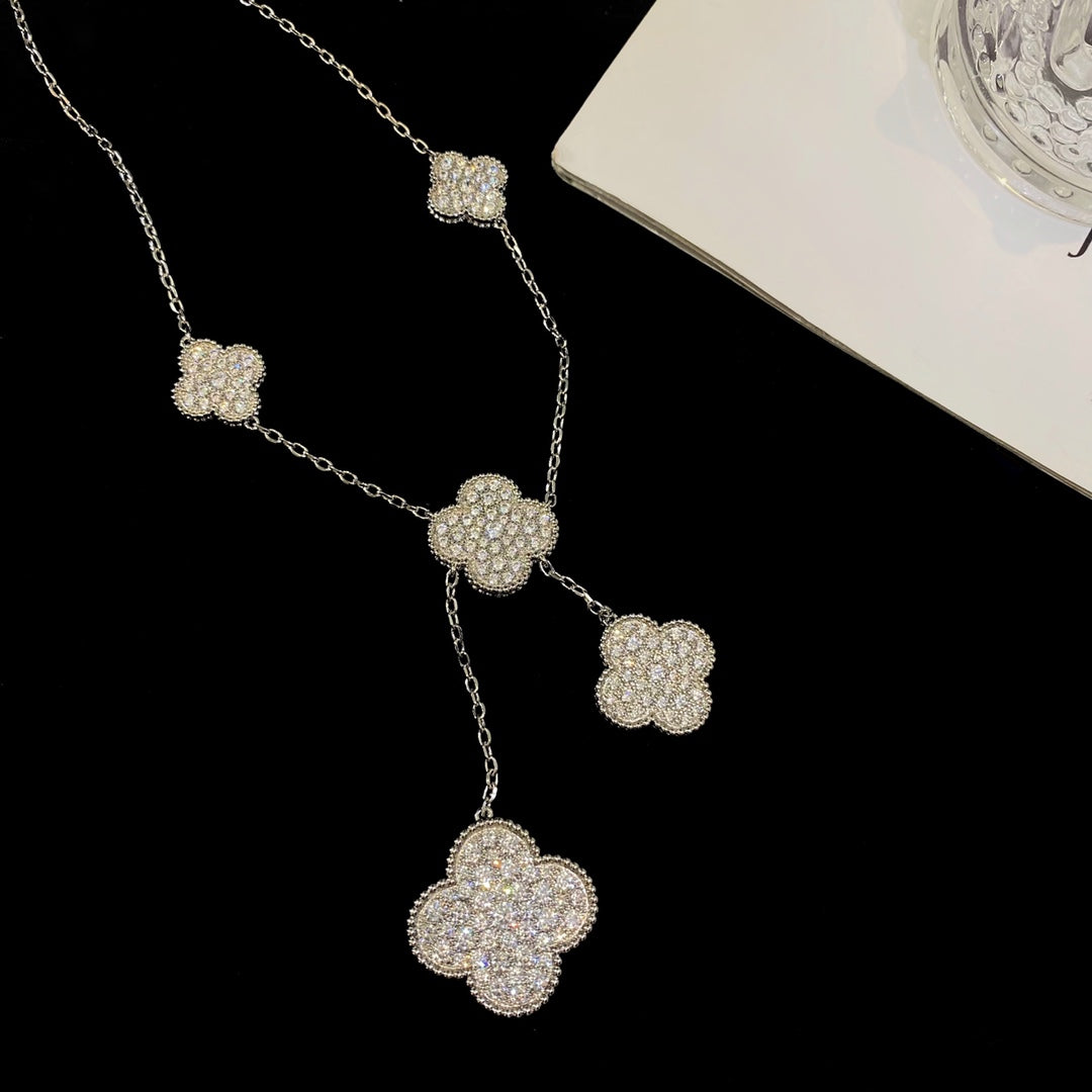 [Lucky Star]CLOVER 5 MOTIFS SILVER DIAMONDS NECKLACE