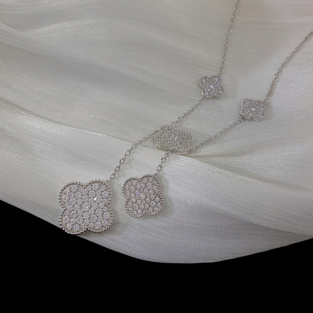 [Lucky Star]CLOVER 5 MOTIFS SILVER DIAMONDS NECKLACE
