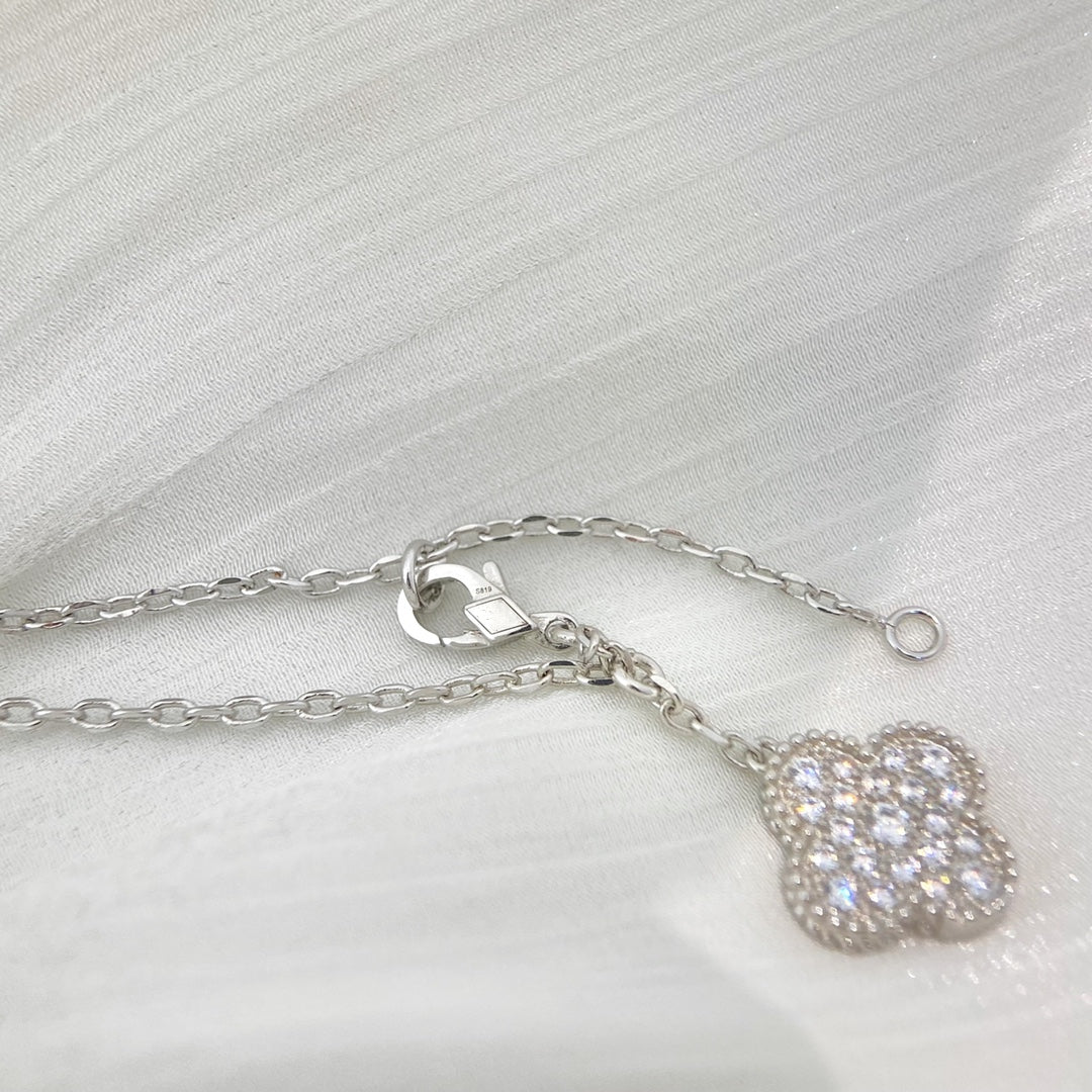[Lucky Star]CLOVER 5 MOTIFS SILVER DIAMONDS NECKLACE