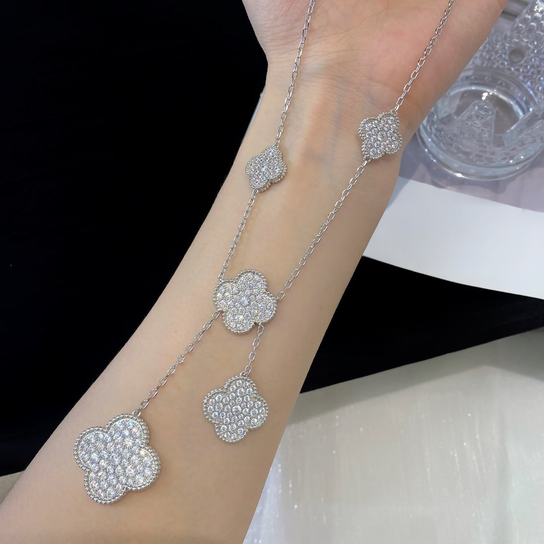 [Lucky Star]CLOVER 5 MOTIFS SILVER DIAMONDS NECKLACE