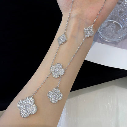 [Lucky Star]CLOVER 5 MOTIFS SILVER DIAMONDS NECKLACE