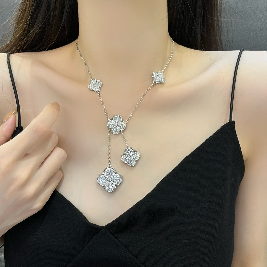 [Lucky Star]CLOVER 5 MOTIFS SILVER DIAMONDS NECKLACE