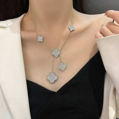 [Lucky Star]CLOVER 5 MOTIFS SILVER DIAMONDS NECKLACE