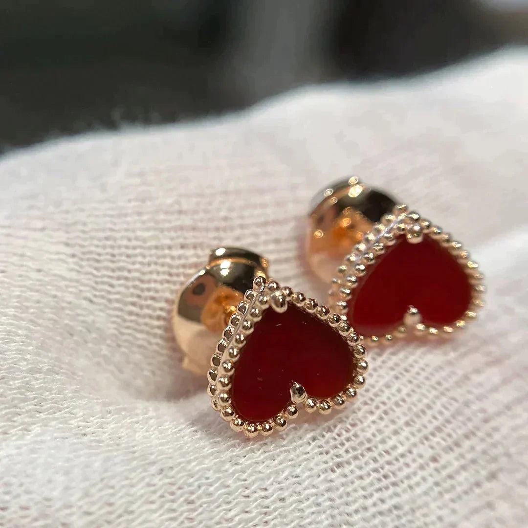 [Lucky Star]HEART CARNELIAN STUD EARRINGS