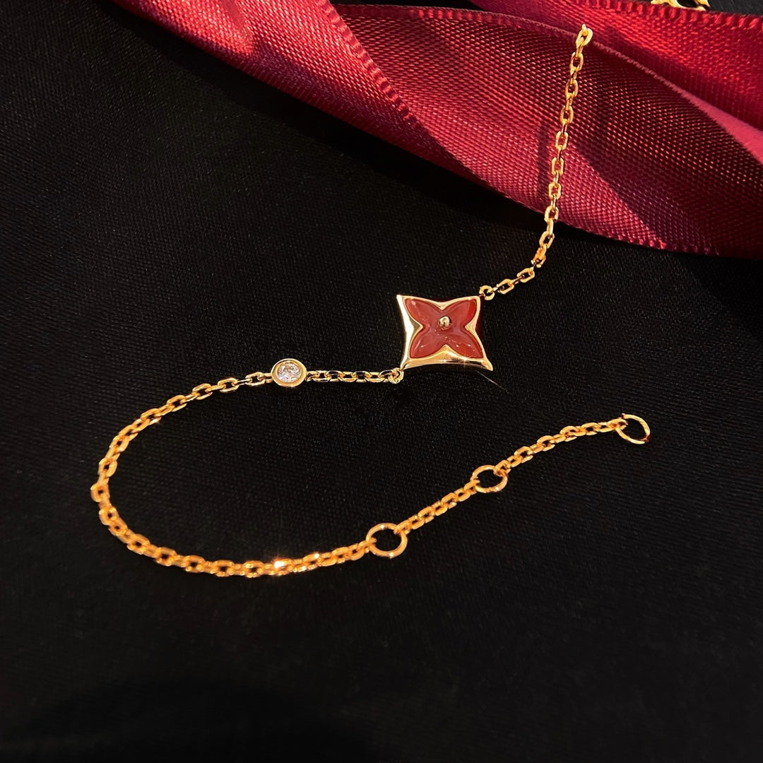 [Lucky Star]COLOR STAR CARNELIAN PINK GOLD DIAMOND BRACELET