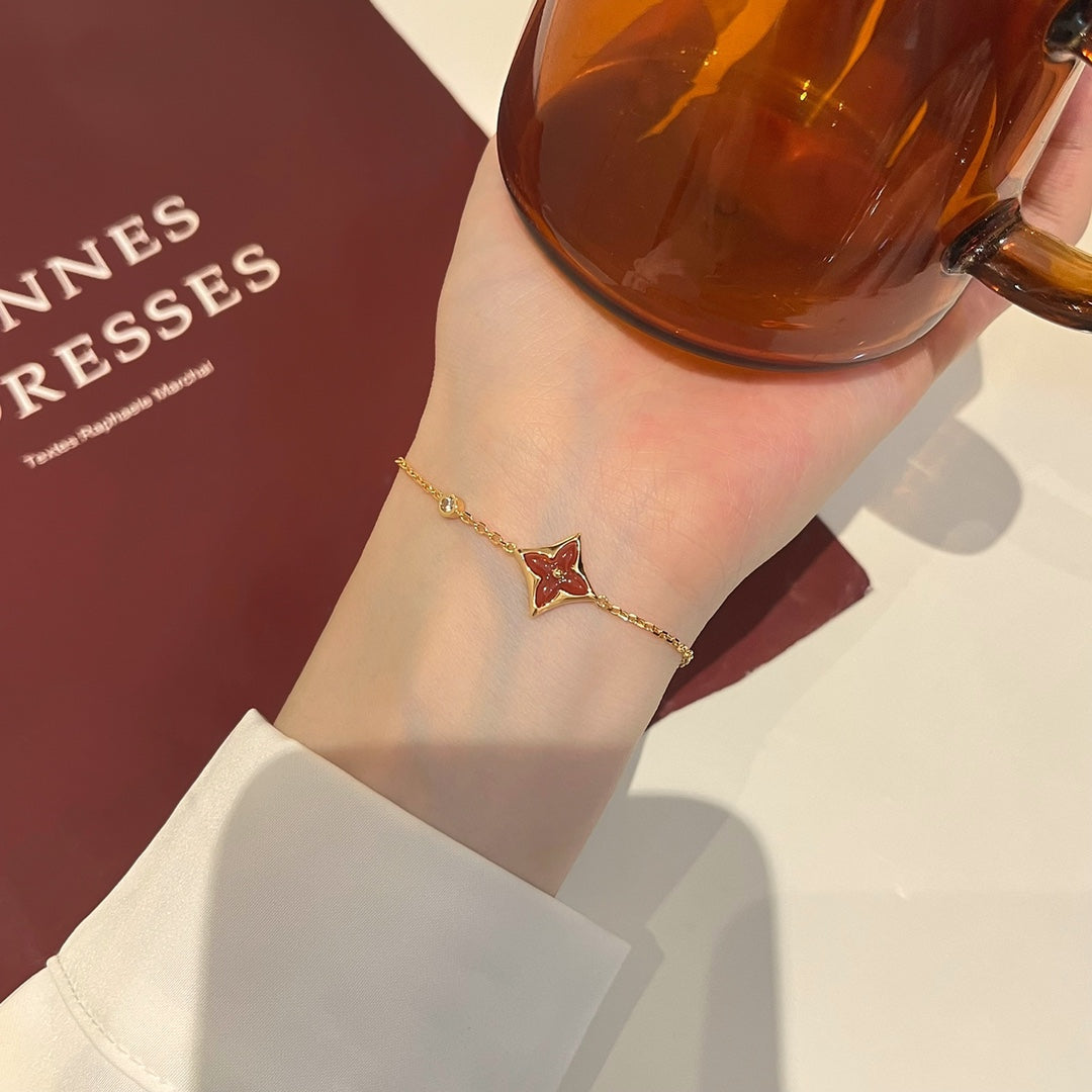 [Lucky Star]COLOR STAR CARNELIAN PINK GOLD DIAMOND BRACELET