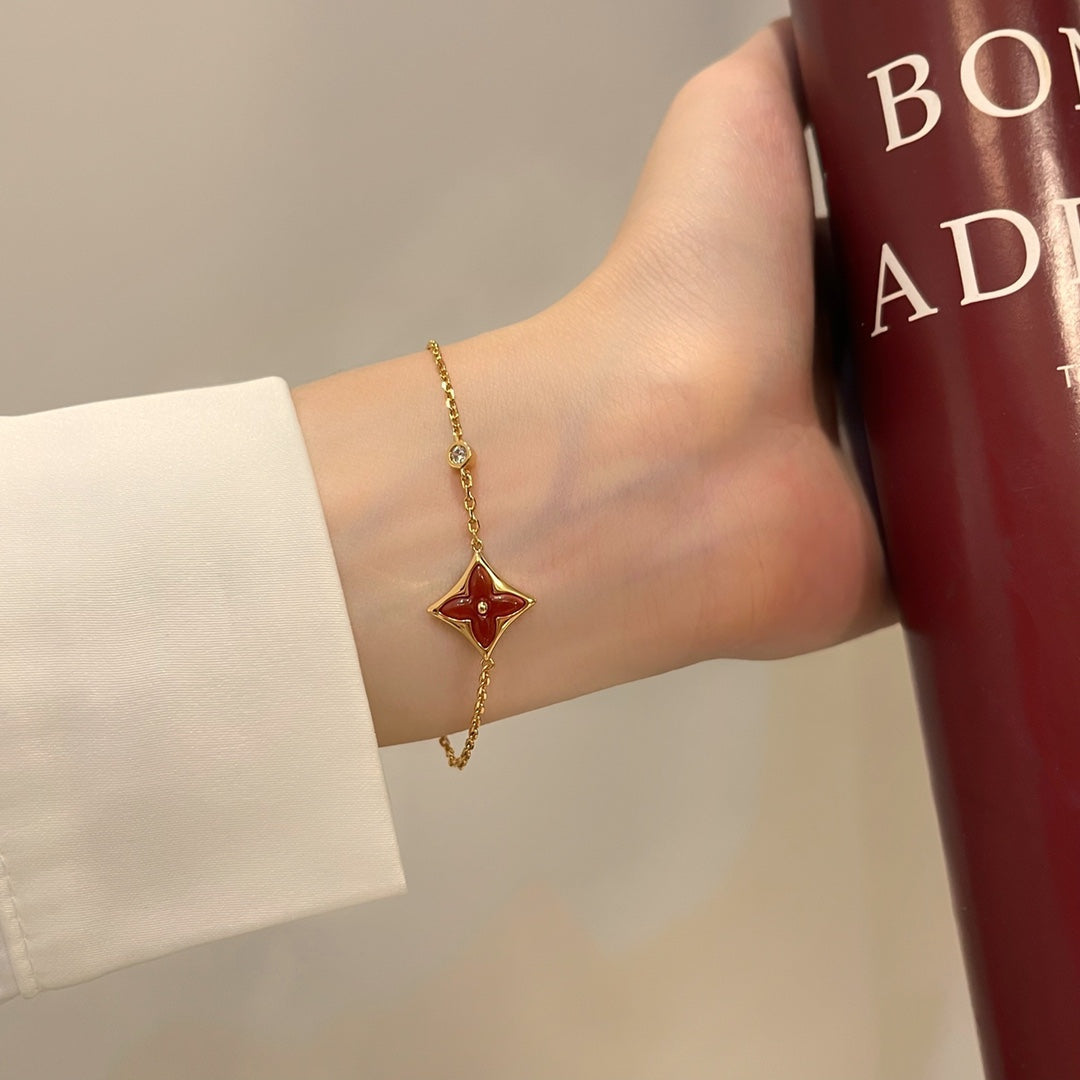 [Lucky Star]COLOR STAR CARNELIAN PINK GOLD DIAMOND BRACELET