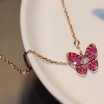 [Lucky Star]BUTTERFLY RED DIAMOND ROSE GOLD NECKLACE