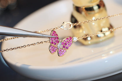 [Lucky Star]BUTTERFLY RED DIAMOND ROSE GOLD NECKLACE