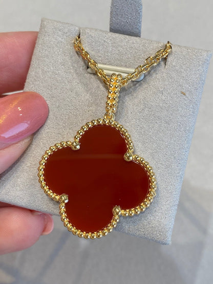 [Lucky Star]CLOVER 25MM NECKLACE GOLD CARNELIAN