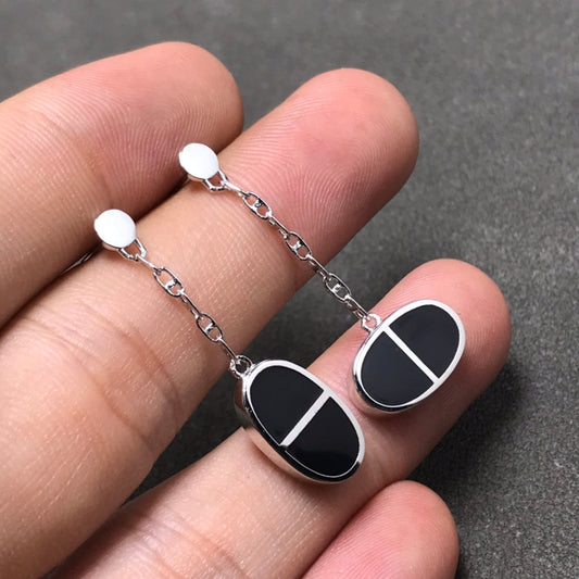 [Lucky Star]CHAINE VERSO BLACK CERAMIC SILVER EARRINGS