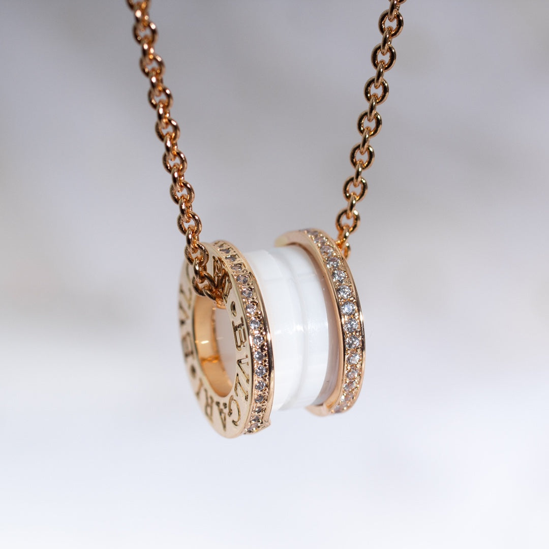 [Lucky Star]ZERO 1 WHITE CERAMIC PINK GOLD DIAMOND NECKLACE