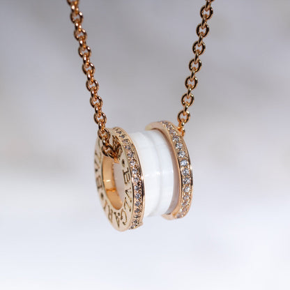 [Lucky Star]ZERO 1 WHITE CERAMIC PINK GOLD DIAMOND NECKLACE