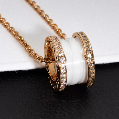 [Lucky Star]ZERO 1 WHITE CERAMIC PINK GOLD DIAMOND NECKLACE