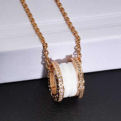 [Lucky Star]ZERO 1 WHITE CERAMIC PINK GOLD DIAMOND NECKLACE