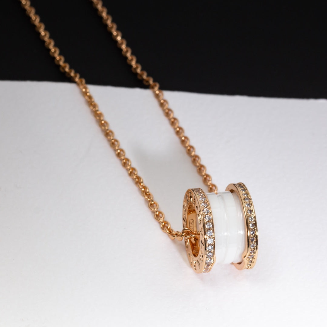 [Lucky Star]ZERO 1 WHITE CERAMIC PINK GOLD DIAMOND NECKLACE
