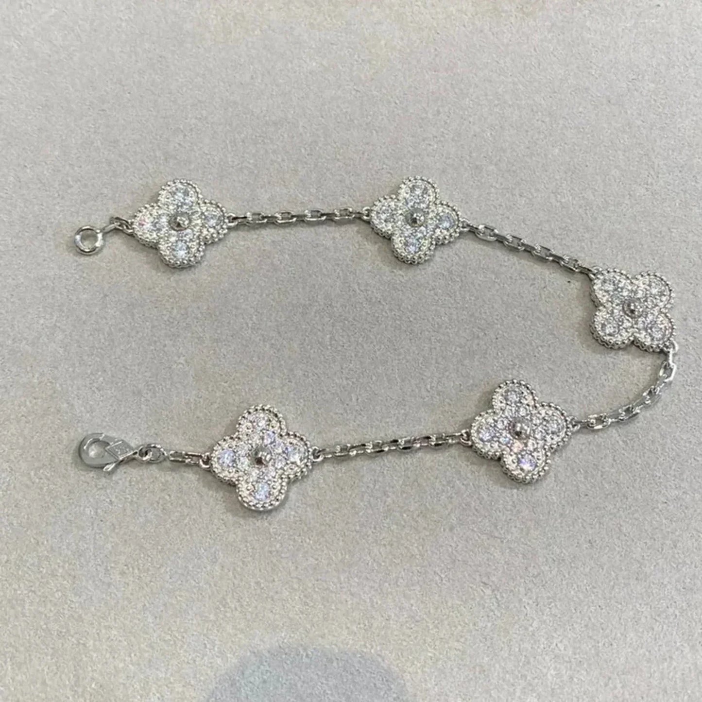 [Lucky Star]CLOVER 5 MOTIFS  DIAMOND BRACELET SILVER