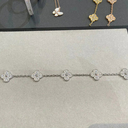 [Lucky Star]CLOVER 5 MOTIFS  DIAMOND BRACELET SILVER