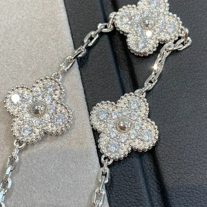 [Lucky Star]CLOVER 5 MOTIFS  DIAMOND BRACELET SILVER