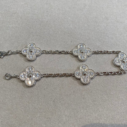 [Lucky Star]CLOVER 5 MOTIFS  DIAMOND BRACELET SILVER