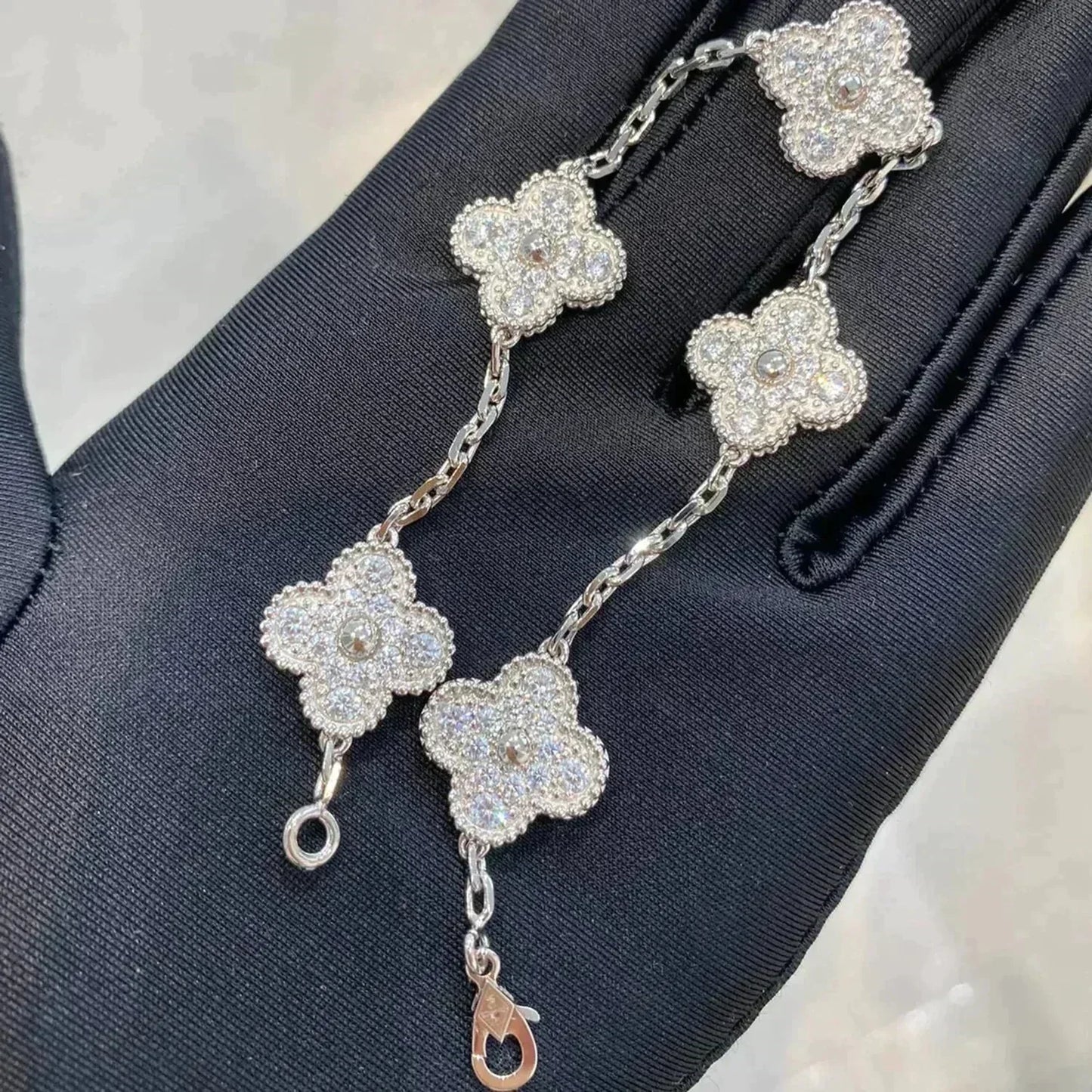 [Lucky Star]CLOVER 5 MOTIFS  DIAMOND BRACELET SILVER