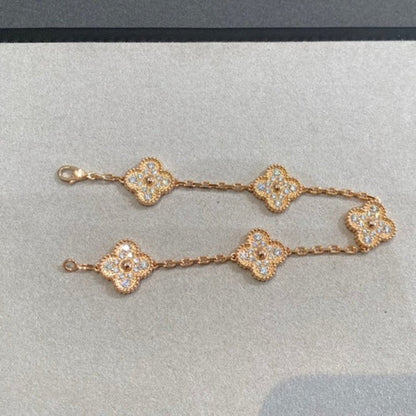 [Lucky Star]CLOVER 5 MOTIFS  FULL DIAMOND BRACELET