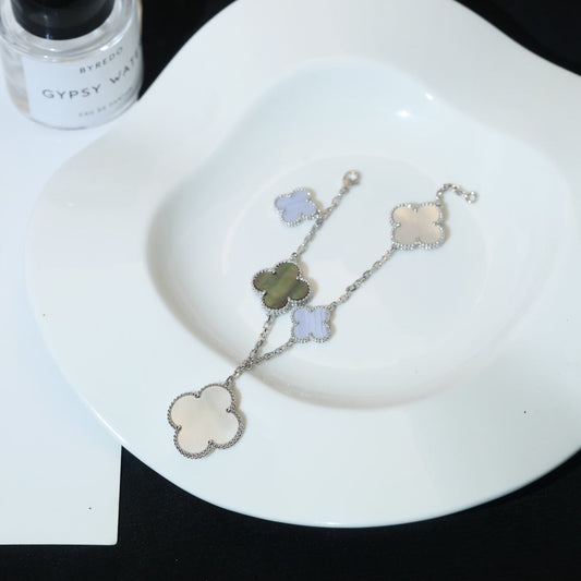 [Lucky Star]CLOVER BRACELET 5 MOTIFS MOP CHALCEDONY SILVER