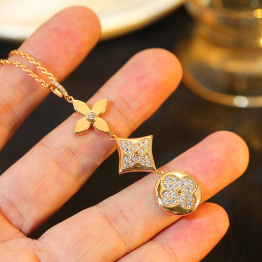 [Lucky Star]STAR AND SUN DIAMOND PINK GOLD NECKLACE