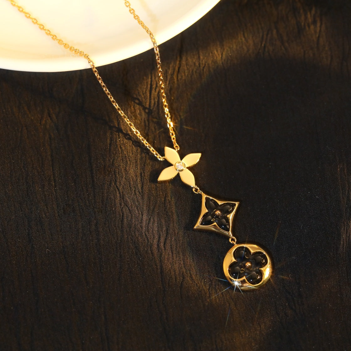 [Lucky Star]STAR AND SUN ONYX PINK GOLD NECKLACE