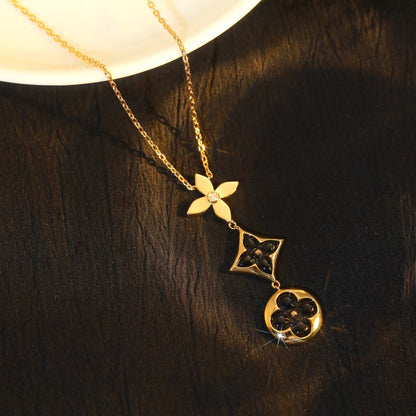 [Lucky Star]STAR AND SUN ONYX PINK GOLD NECKLACE