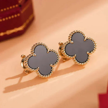[Lucky Star]CLOVER MEDIUM 1 MOTIFS  ONYX STUD EARRINGS
