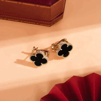 [Lucky Star]CLOVER MEDIUM 1 MOTIFS  ONYX STUD EARRINGS