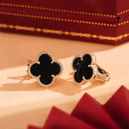 [Lucky Star]CLOVER MEDIUM 1 MOTIFS  ONYX STUD EARRINGS