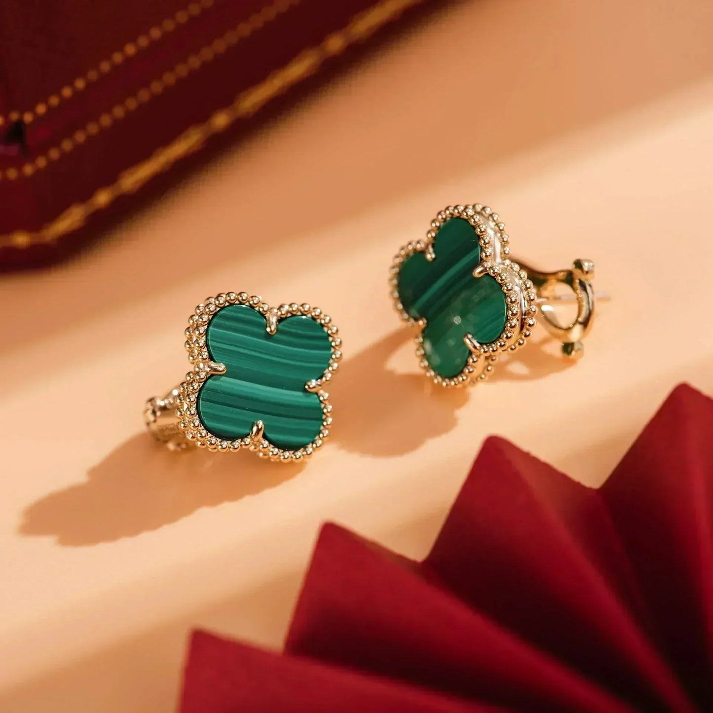 [Lucky Star]CLOVER MEDIUM 1 MOTIFS MALACHITE  EARRINGS