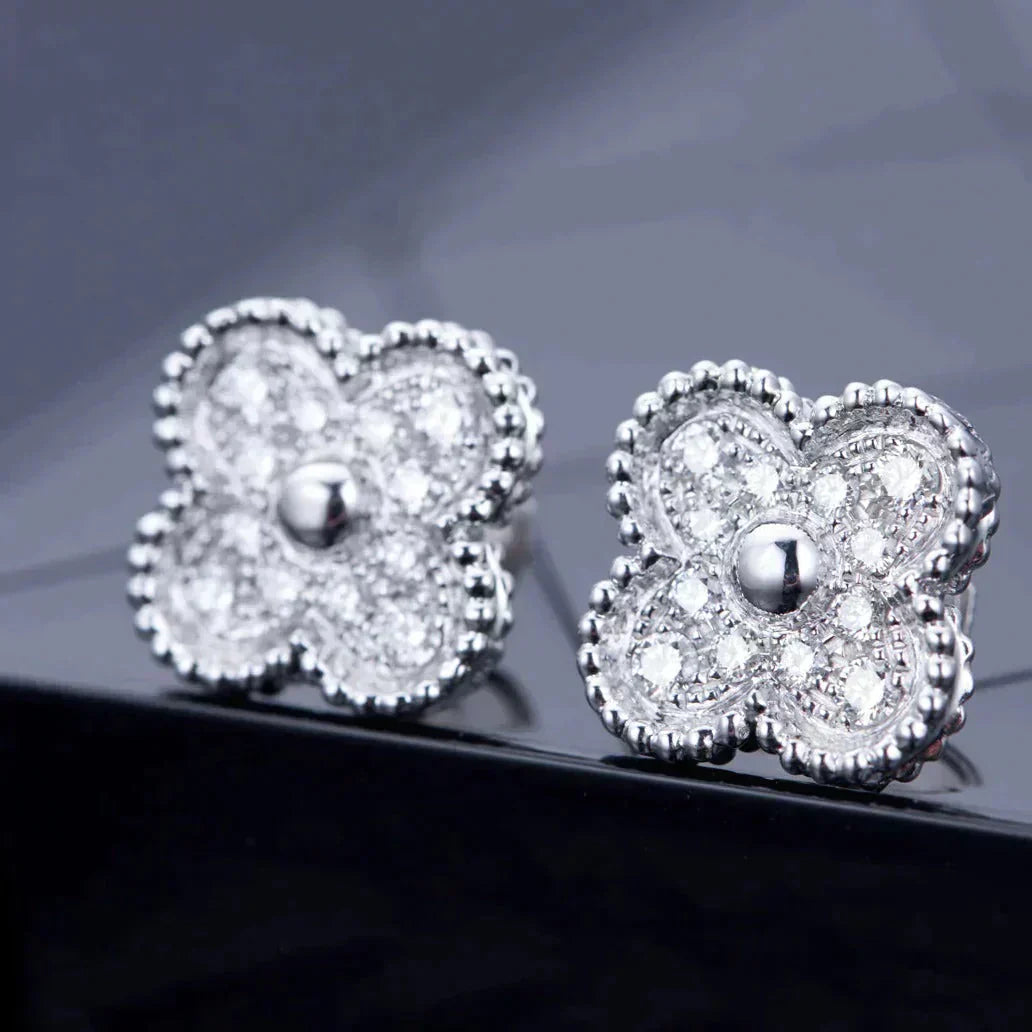 [Lucky Star]CLOVER 1 MOTIFS DIAMOND STUD EARRINGS SILVER