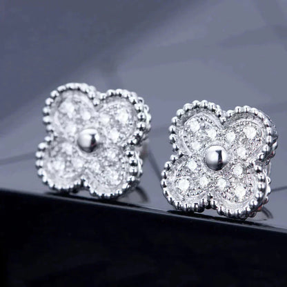 [Lucky Star]CLOVER 1 MOTIFS DIAMOND STUD EARRINGS SILVER