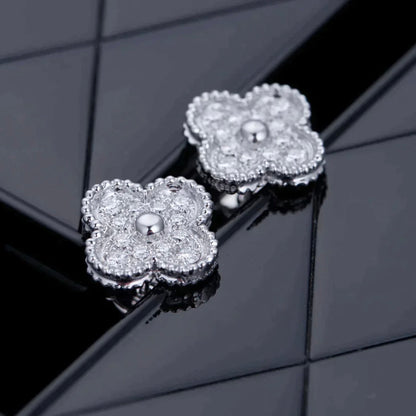 [Lucky Star]CLOVER 1 MOTIFS DIAMOND STUD EARRINGS SILVER