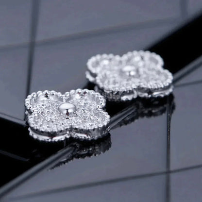 [Lucky Star]CLOVER 1 MOTIFS DIAMOND STUD EARRINGS SILVER